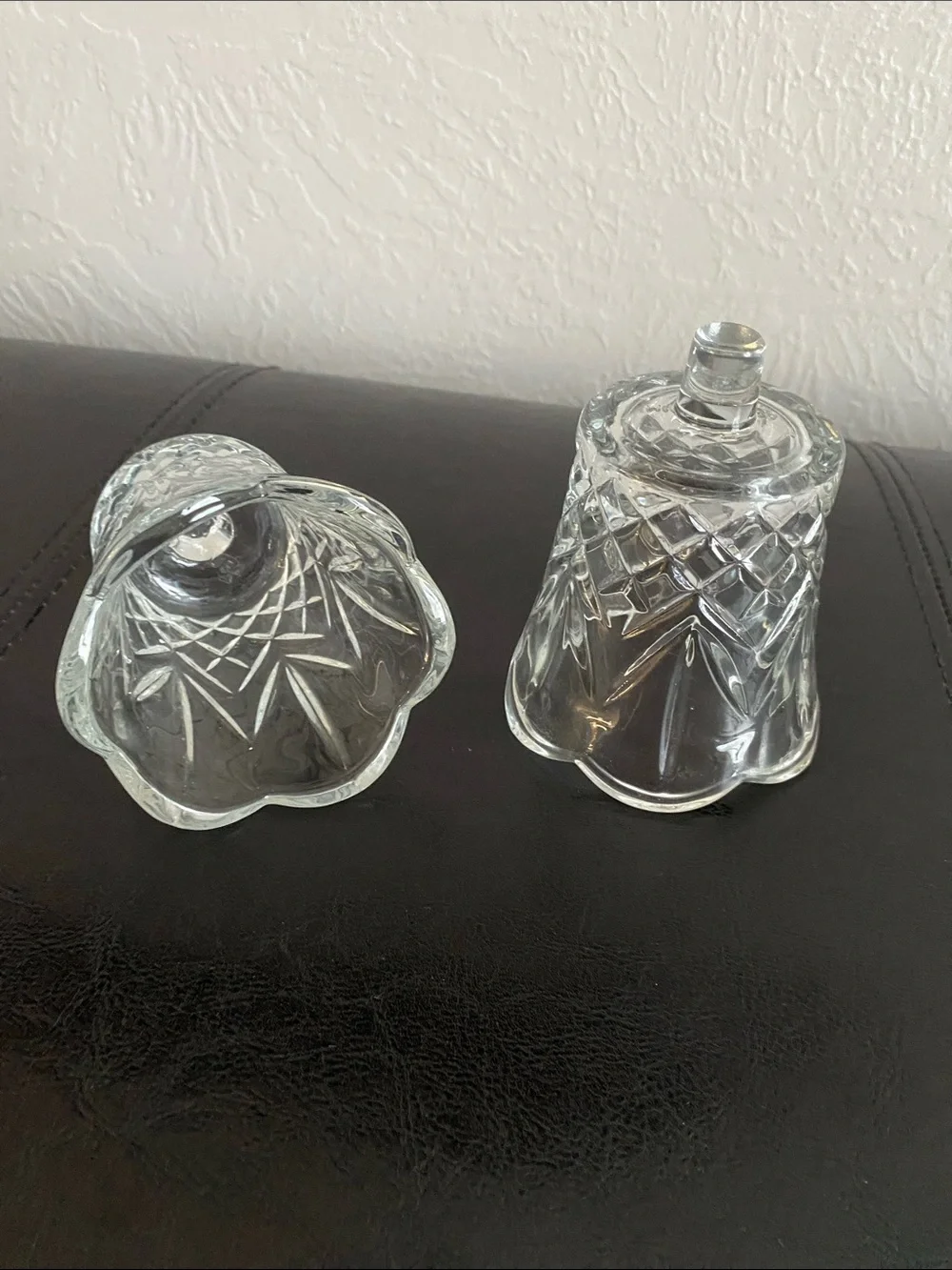 Vintage Home Interiors Clear Glass Cut Bell Candle Covers - Clear set of 2.